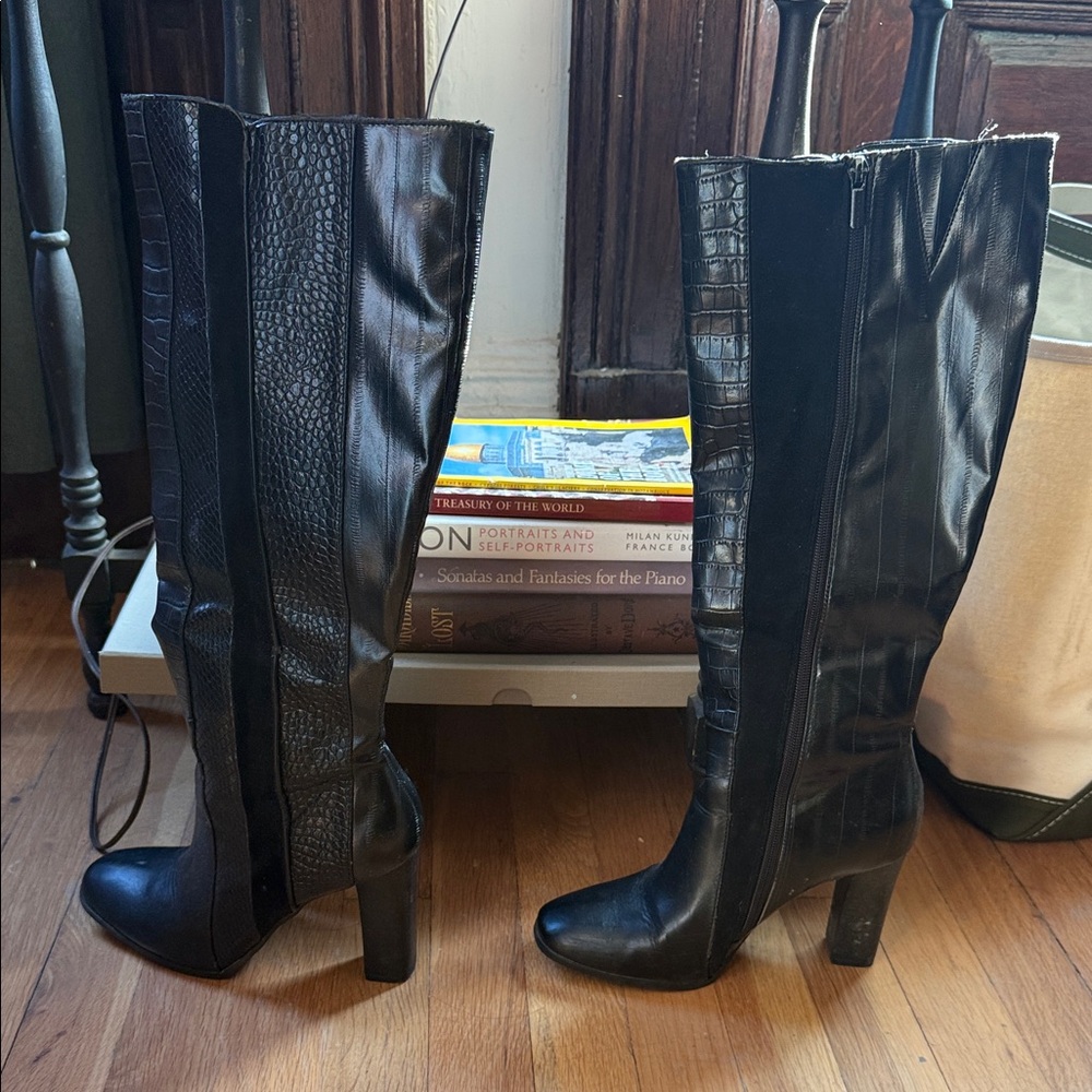 Classic Black Over-the-Knee Block Heel Boots